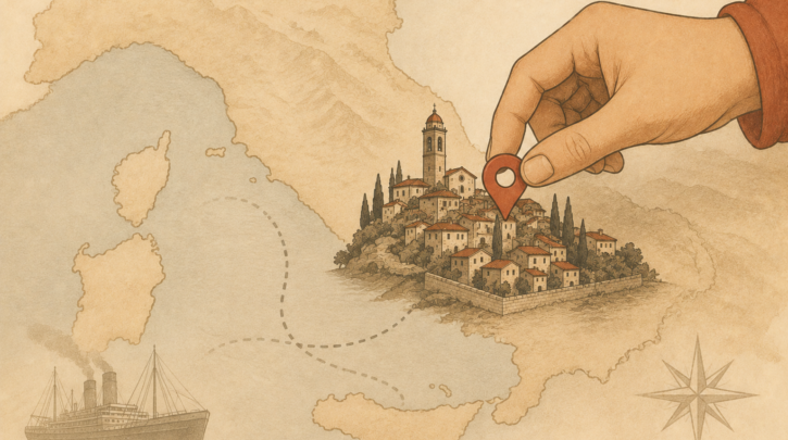 Illustration of locating an ancestral Italian comune on a map