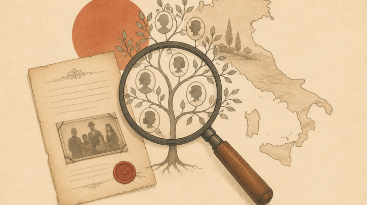 Illustration of tracing an Italian family tree from an old document