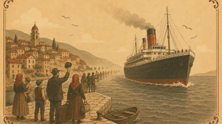 Illustration of the great Italian migration by ship