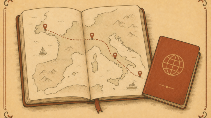Illustration of planning a heritage trip route through Italy