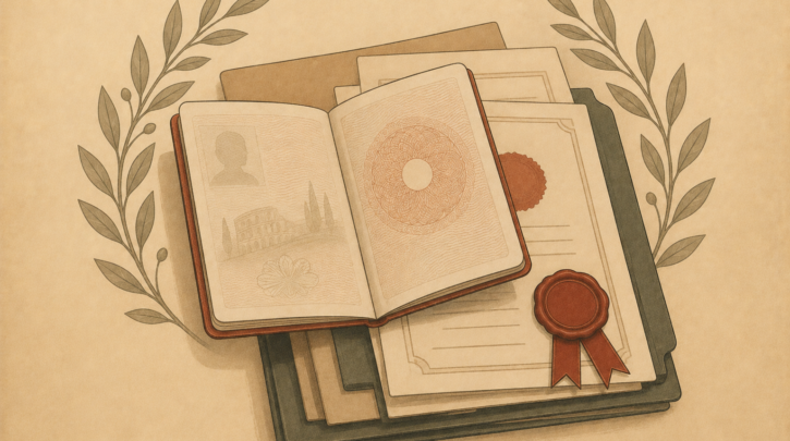 Illustration of a passport representing Italian citizenship by descent (jure sanguinis)