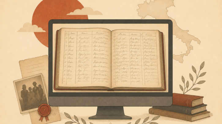 Illustration of browsing digitized Italian civil records on the Portale Antenati