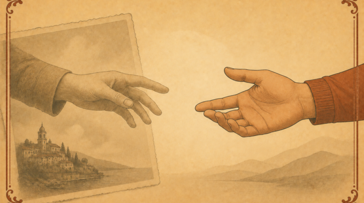 Illustration of hands reaching across generations to reclaim Italian heritage