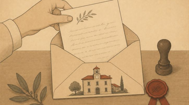 Illustration of a letter being sent to request records from an Italian comune