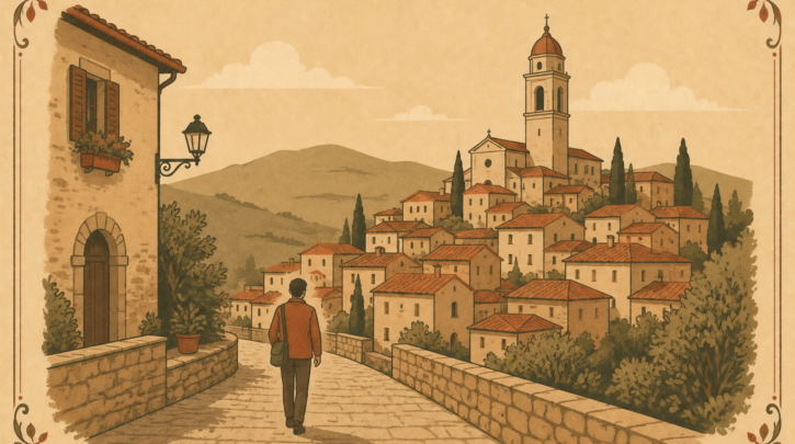 Illustration of visiting an ancestral Italian comune