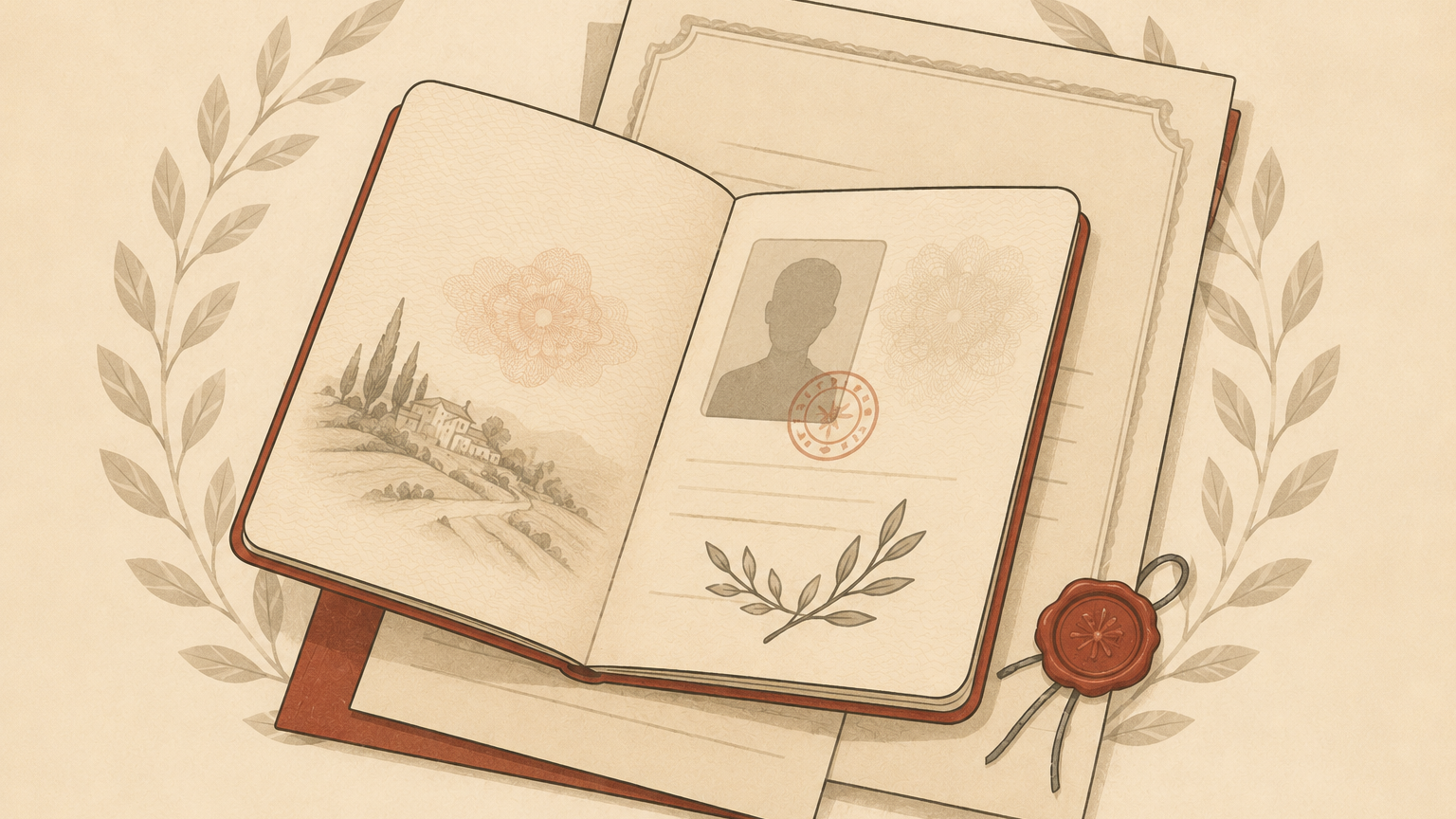 Illustration of a passport representing Italian citizenship by descent